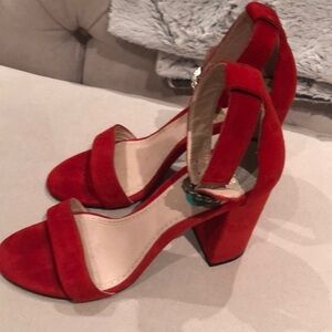 maje block heel sandals in red suede in size 8